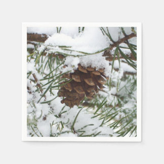 Snowy Pine Cone I Winter Nature Photography Napkin
