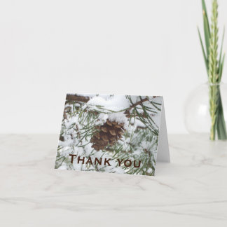 Snowy Pine Cone I Winter Nature Photography Thank You Card