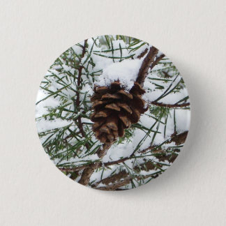 Snowy Pine Cone II Winter Nature Photography 6 Cm Round Badge