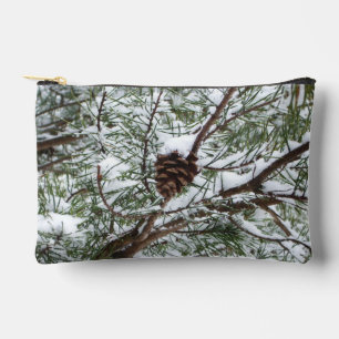 Snowy Pine Cone II Winter Nature Photography Accessory Pouch