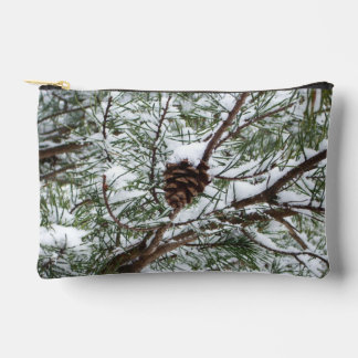 Snowy Pine Cone II Winter Nature Photography Accessory Pouch