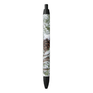 Snowy Pine Cone II Winter Nature Photography Black Ink Pen