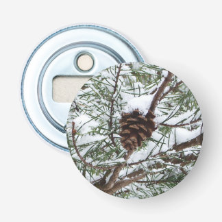Snowy Pine Cone II Winter Nature Photography Bottle Opener
