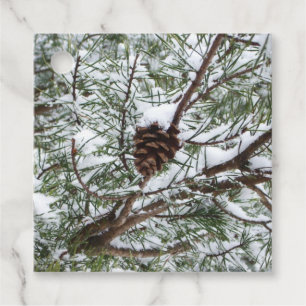 Snowy Pine Cone II Winter Nature Photography Favour Tags