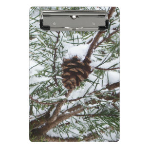 Snowy Pine Cone II Winter Nature Photography Mini Clipboard
