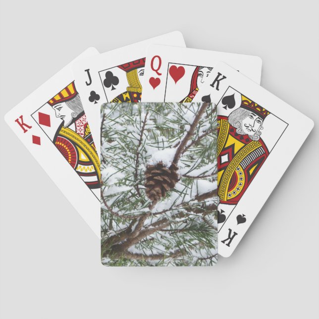 Snowy Pine Cone II Winter Nature Photography Playing Cards (Back)
