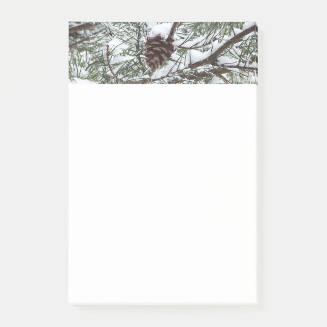 Snowy Pine Cone II Winter Nature Photography Post-it Notes (Front)