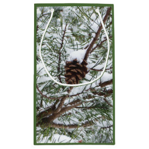 Snowy Pine Cone II Winter Nature Photography Small Gift Bag