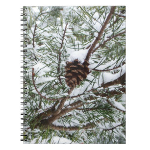 Snowy Pine Cone II Winter Nature Photography Spiral Notebook