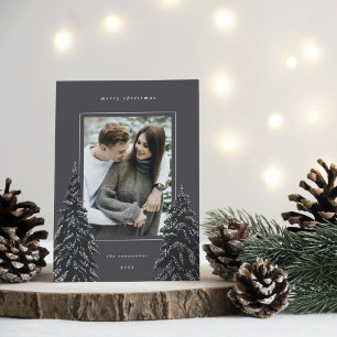 Snowy Pine Elegant Christmas Photo Holiday Card