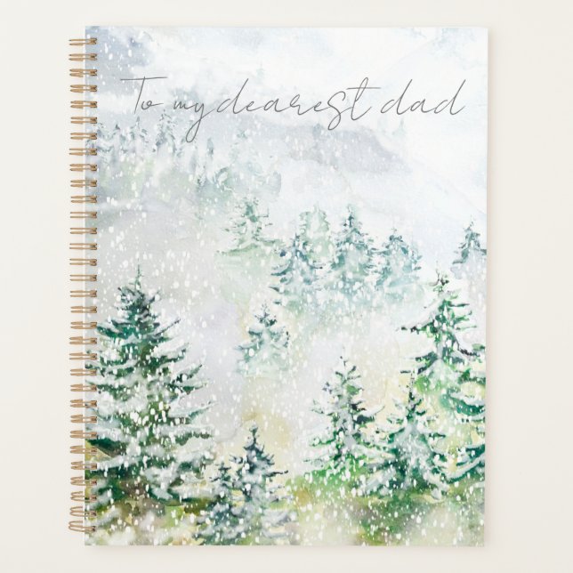 snowy pine forest after sunset  hand painted  planner (Front)