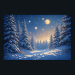 Snowy Pine Forest Under A Starry Night Sky 🌙 Warm Poster<br><div class="desc">🌙 Snowy Pine Forest Under A Starry Night Sky — a dreamy winter wonderland showcasing snow-covered pine trees, a quiet open clearing, and soft glowing lights beneath a sparkling night sky ✨ ❄️ The combination of crisp snow, deep blue tones, and warm illumination creates a magical contrast that feels both...</div>
