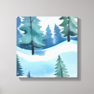 Snowy Pine Forest   Winter Watercolor Canvas Print