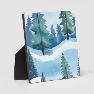 Snowy Pine Forest   Winter Watercolor Plaque