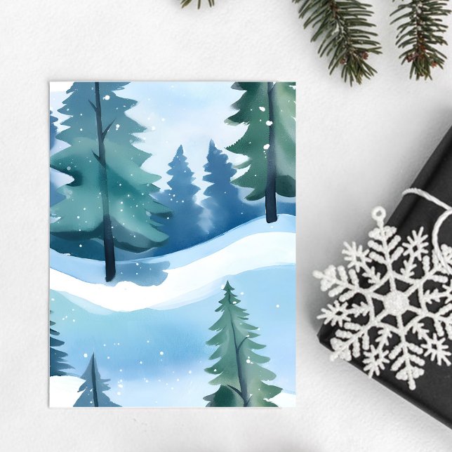 Snowy Pine Forest | Winter Watercolor Postcard (Creator Uploaded)