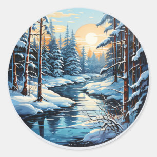 Snowy Pine Grove Christmas Sticker 