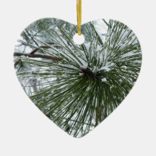 Snowy Pine Needles Winter Nature Photography Ceramic Tree Decoration