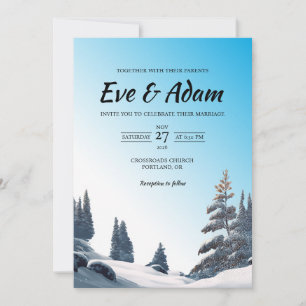 Snowy Pine Ridge Watercolor Winter Wedding Invitation