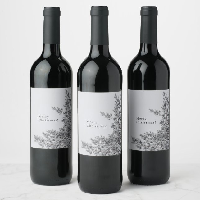 Snowy Pine, Scandinavian Christmas aesthetic Wine Label (Bottles)
