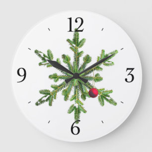 Snowy Pine Snowflake Christmas Large Clock