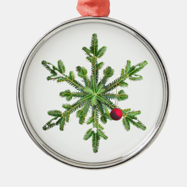Snowy Pine Snowflake Metal Tree Decoration (Front)
