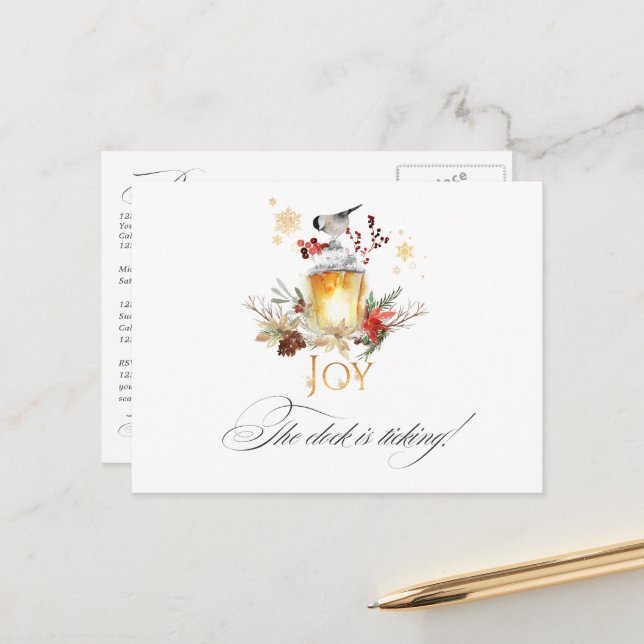 Snowy Pine & Spruce Christmas Event Reminder RSVP Postcard (Front/Back In Situ)