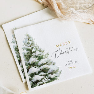 Snowy Pine Tree Christmas Napkin