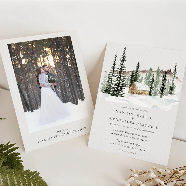 Snowy Pine Tree  Rustic Winter Wedding Invitation (Creator Uploaded)