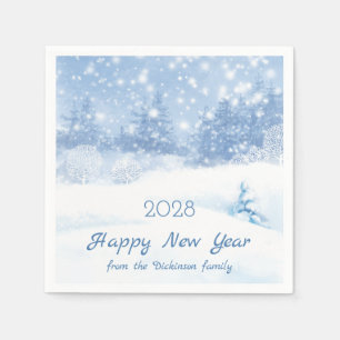 Snowy pine trees Christmas , New Year Napkin