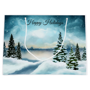 Snowy pine trees near a lake large gift bag