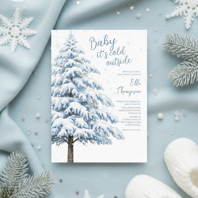 Snowy Pine Winter Snowflakes Landscape Baby Shower Invitation (Snowy Pine Winter Snowflakes Landscape Baby Shower Invitation)