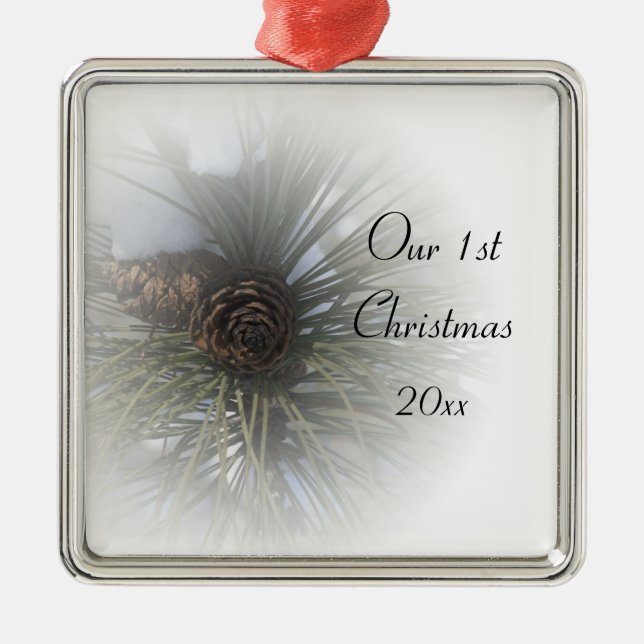 Snowy Pines 1st Christmas Together Metal Tree Decoration (Front)