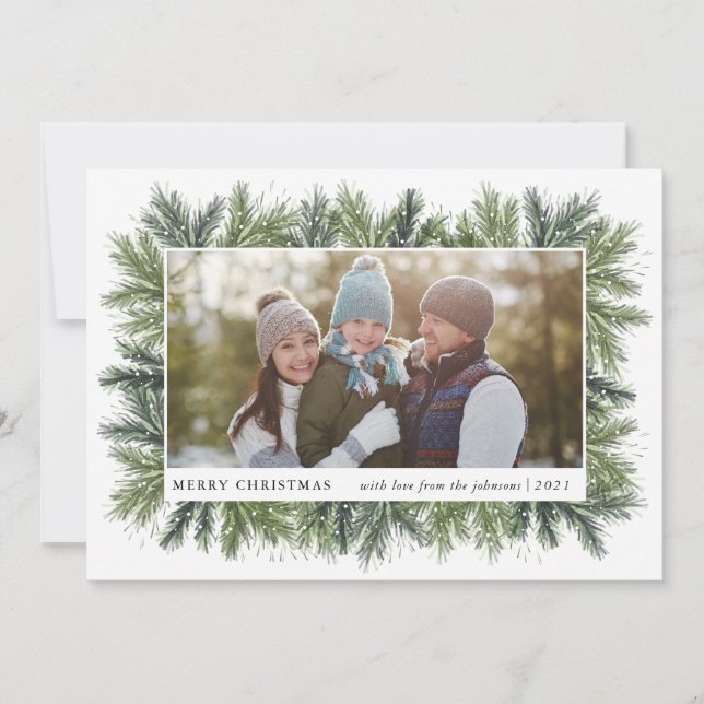 Snowy Pines Christmas Photo Card (Front)