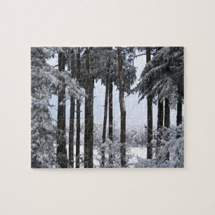Snowy Pines in Blue Light Jigsaw Puzzle