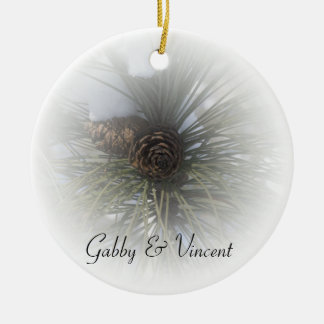 Snowy Pines Winter Wedding Ceramic Tree Decoration