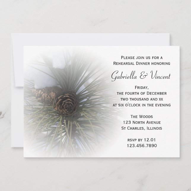Snowy Pines Winter Wedding Rehearsal Dinner Invitation (Front)