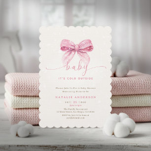 Snowy Pink Coquette It's Cold Outside Baby Shower Invitation