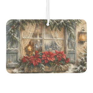 Snowy Poinsettia Christmas Window Car Air Freshener