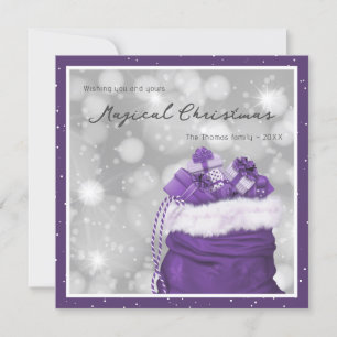 Snowy Purple Santa's Bag Magical Christmas Holiday Card