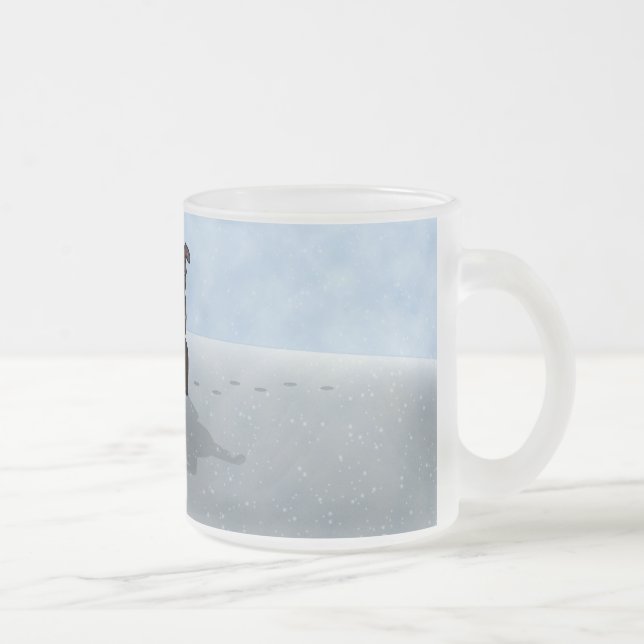 Snowy Raindeer Night Frosted Glass Coffee Mug (Right)
