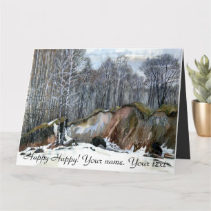 Snowy ravine  painting  watercolor card