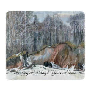 Snowy ravine painting watercolor cutting board