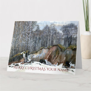 Snowy ravine painting  watercolor on silk card
