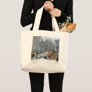 Snowy ravine  painting  watercolor on silk large tote bag