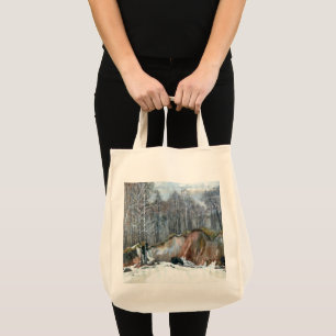 Snowy ravine  painting  watercolor on silk tote bag