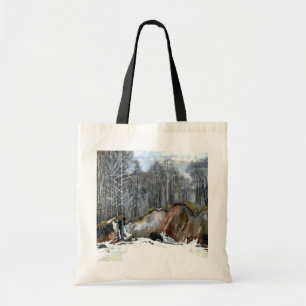 Snowy ravine painting watercolor tote bag
