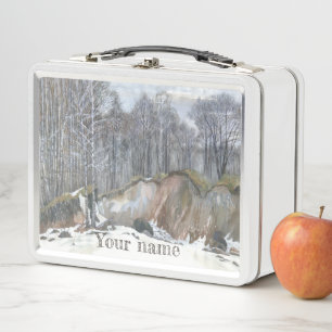 Snowy ravine watercolor metal lunch box