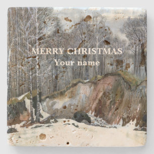 Snowy ravine watercolor stone coaster