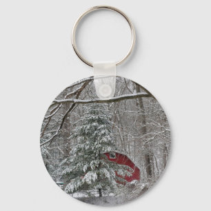 Snowy Red Barn Key Ring