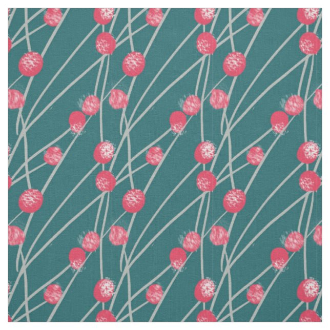 Snowy Red Berries on Dark Green Fabric (Swatch)